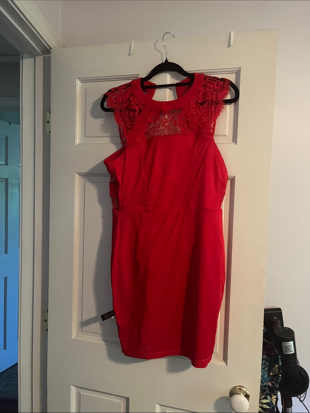 Express Red Lace-Yoke Cocktail Dress